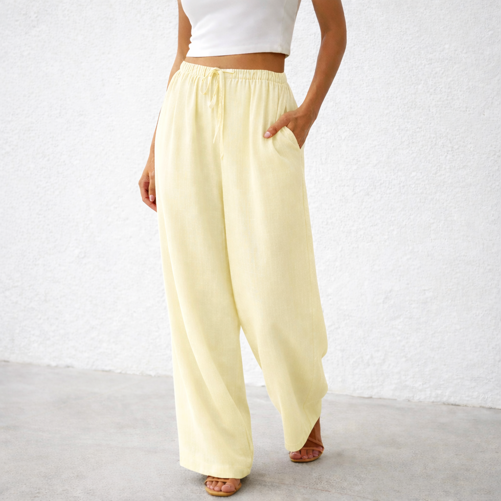 Pantalones de lino - Mujer Anchos con Cintura Ajustable Verano