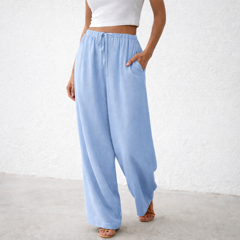 Pantalones de lino - Mujer Anchos con Cintura Ajustable Verano