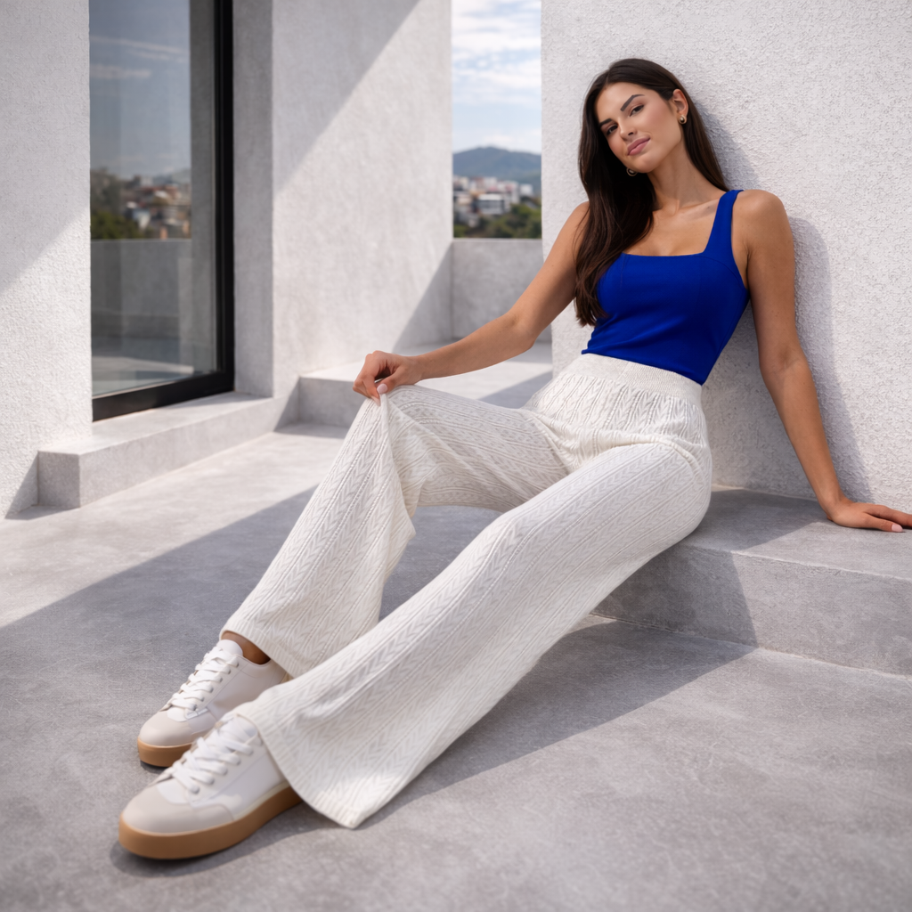 Pantalones de lino - Mujer Rectos Blancos Verano Elegante