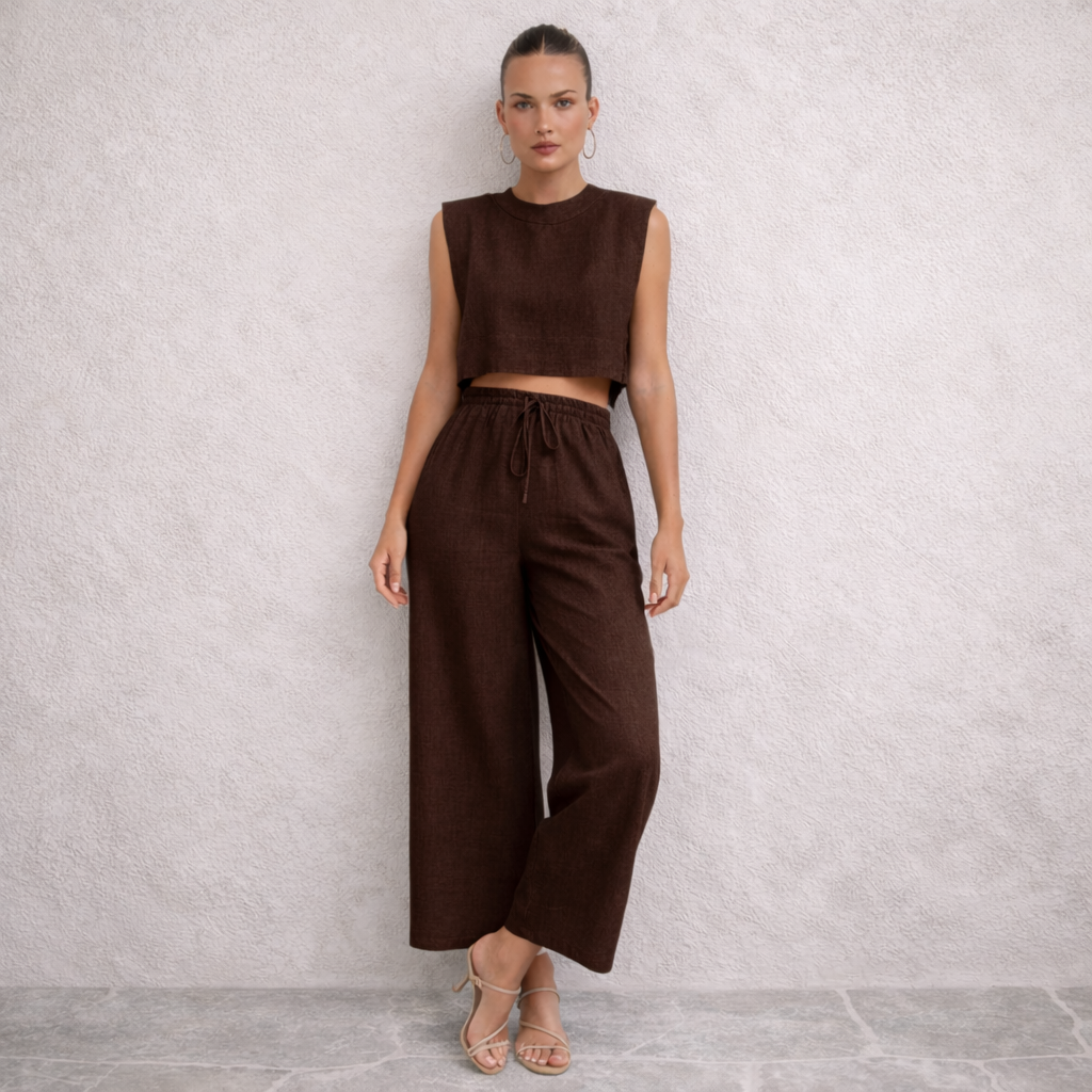 Pantalones de lino - Mujer Conjunto Crop Top Elegante Verano