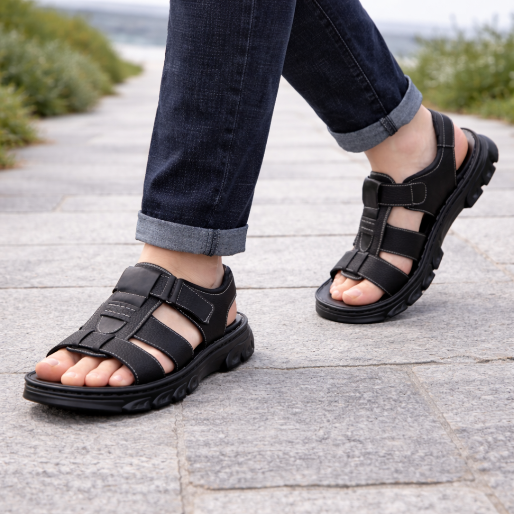 Thijs - Sandalias ortopédicas de cuero para hombre con soporte para el arco