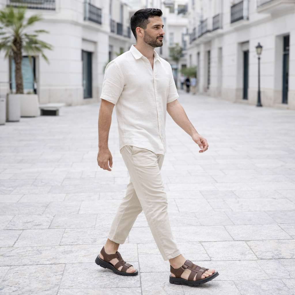 Thijs - Sandalias ortopédicas de cuero para hombre con soporte para el arco