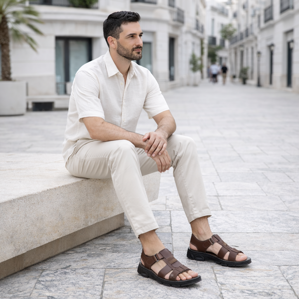 Thijs - Sandalias ortopédicas de cuero para hombre con soporte para el arco