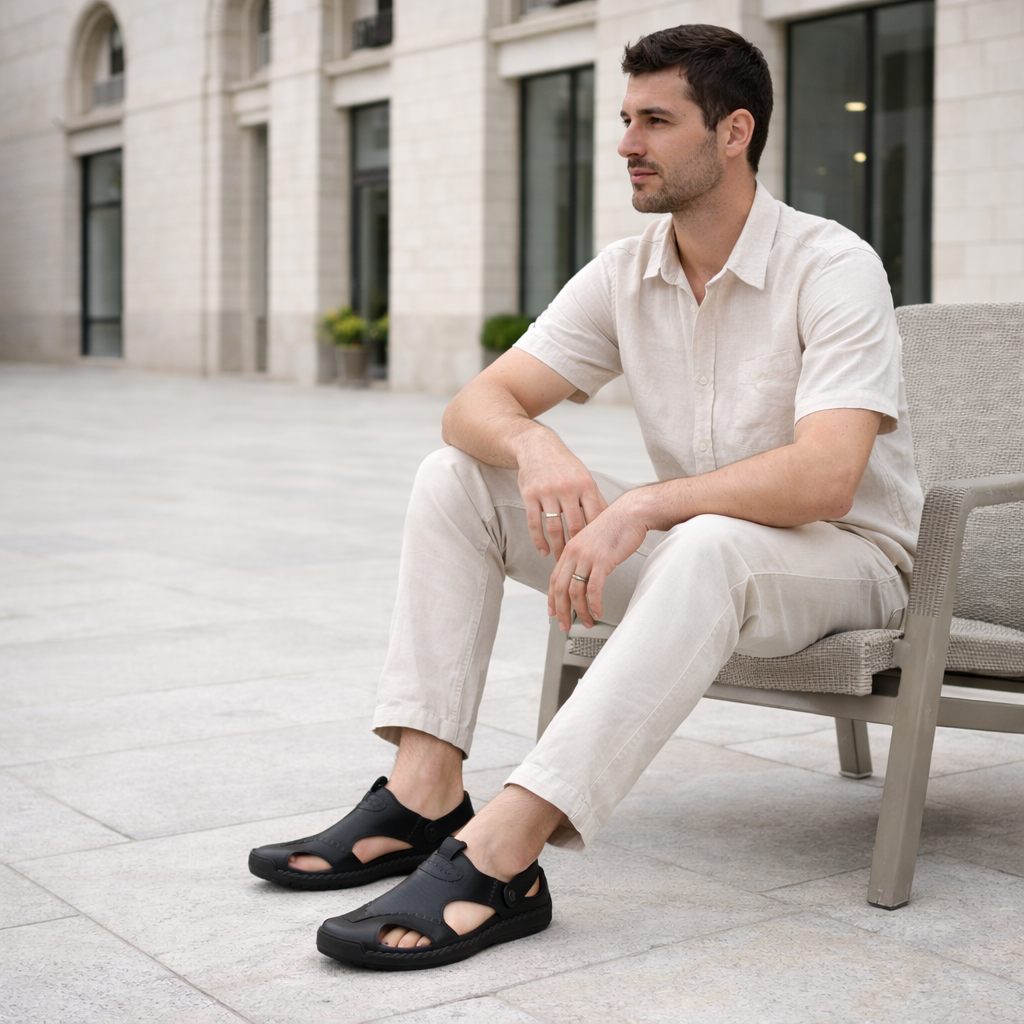 Sandalias de piel transpirables para hombre - Estilo casual de verano