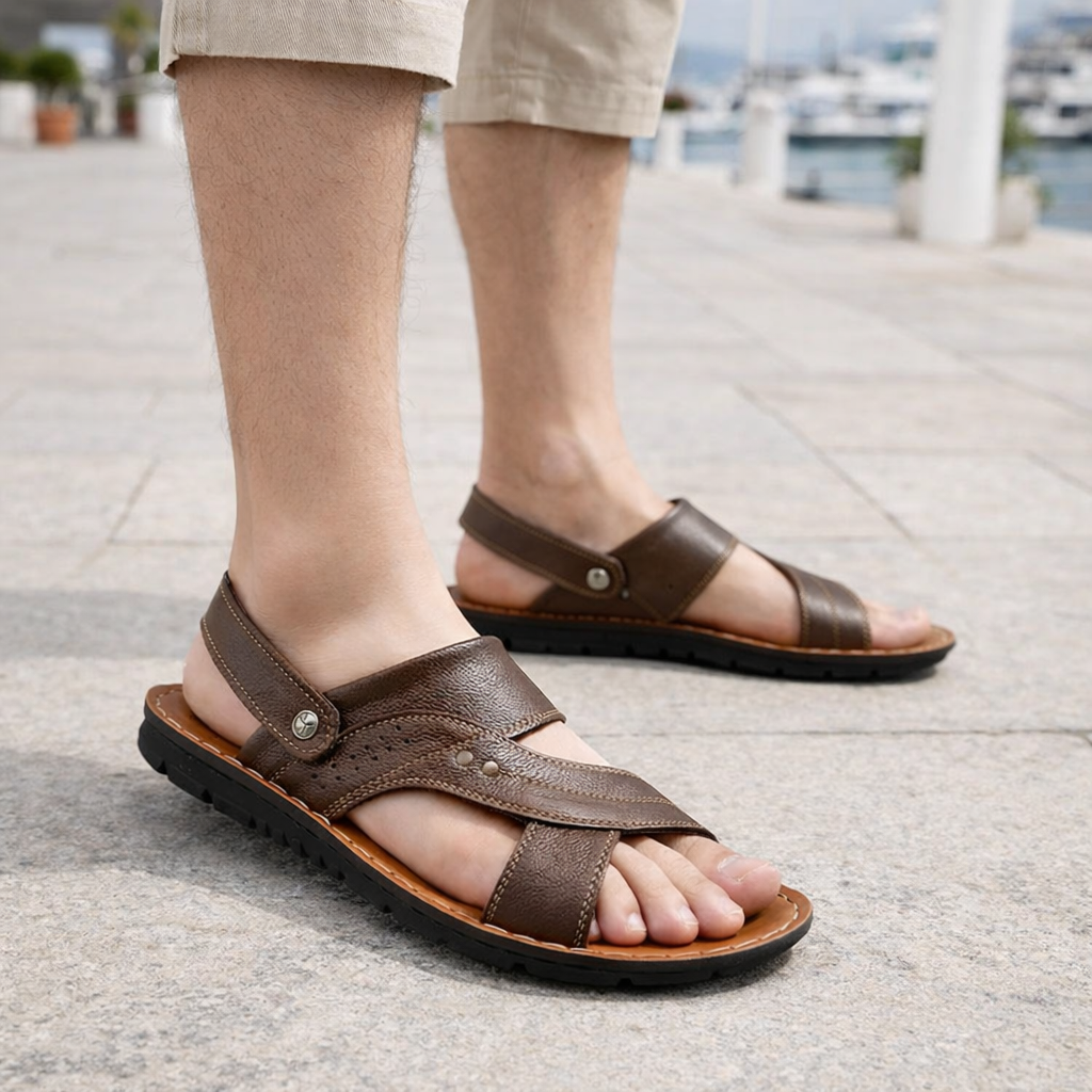 Sandalias de Hombre - Cómodas Sandalias de Cuero Antideslizantes para el Verano