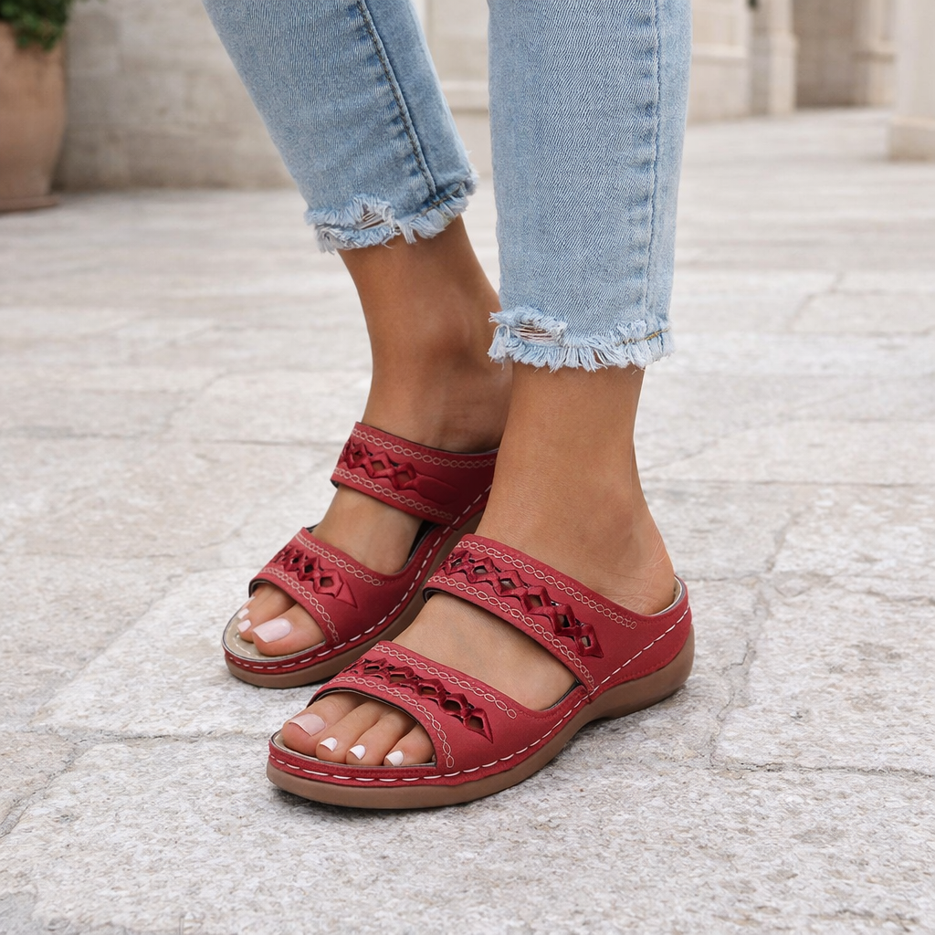 Sandalias ortopédicas de doble tira ajustable para mujer - Comodidad diaria