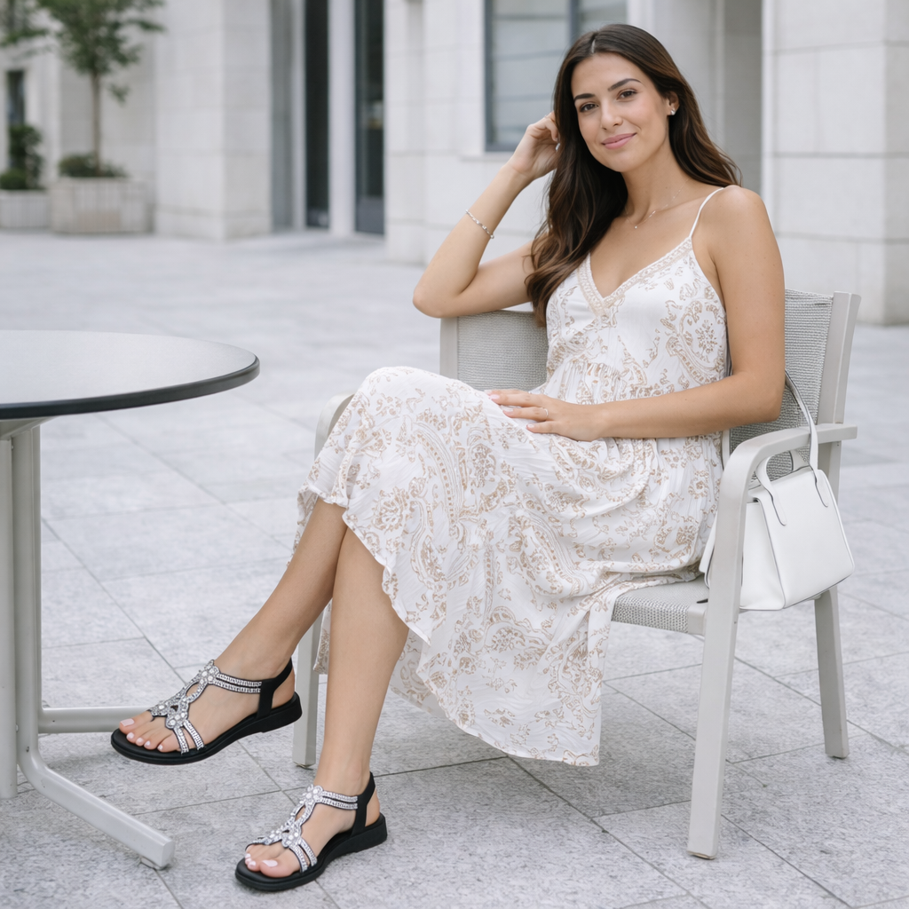 Sandalias Ortopédicas Boho para Mujer - Elegantes Pedrería