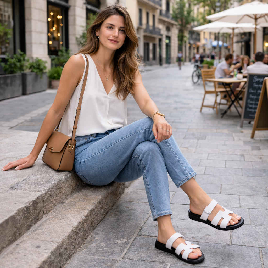 Sandalias Mujer Verano con Doble Tira Ajustable - Diseño Minimalist