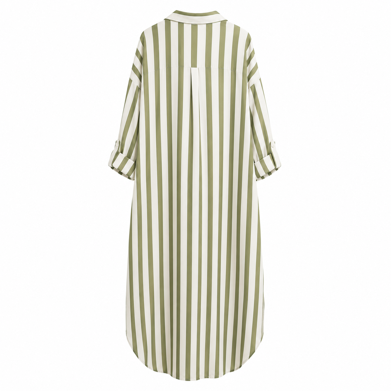 Vestido Maxi Mujer de Rayas Verticales con Cuello Camisero y Bolsillos