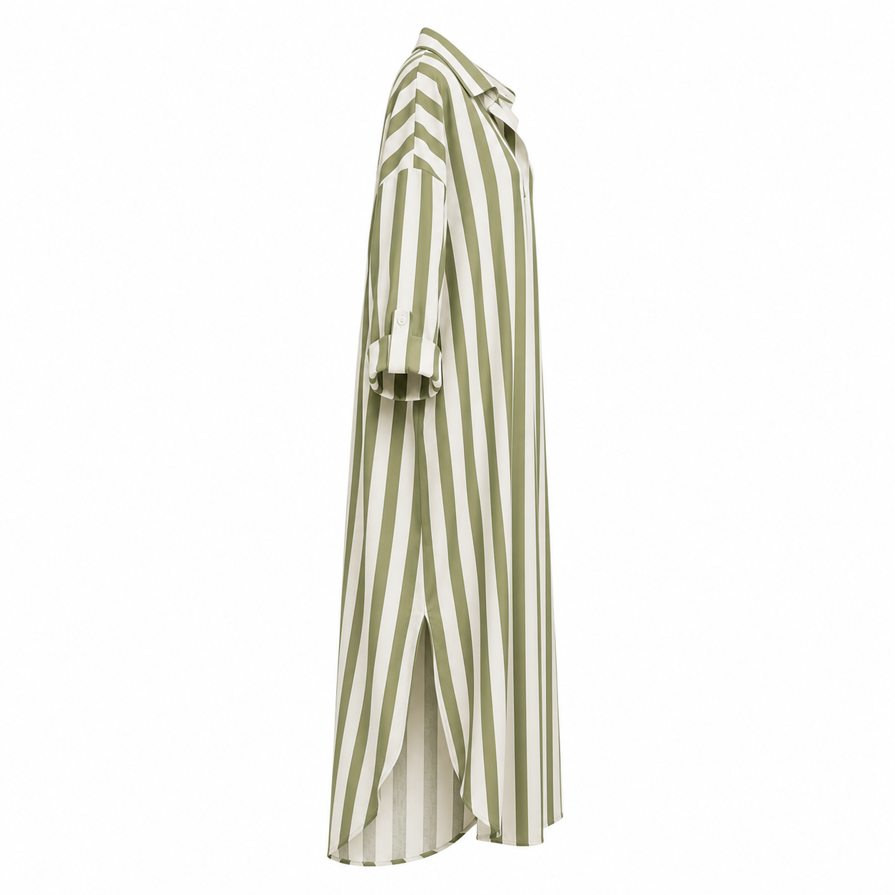 Vestido Maxi Mujer de Rayas Verticales con Cuello Camisero y Bolsillos