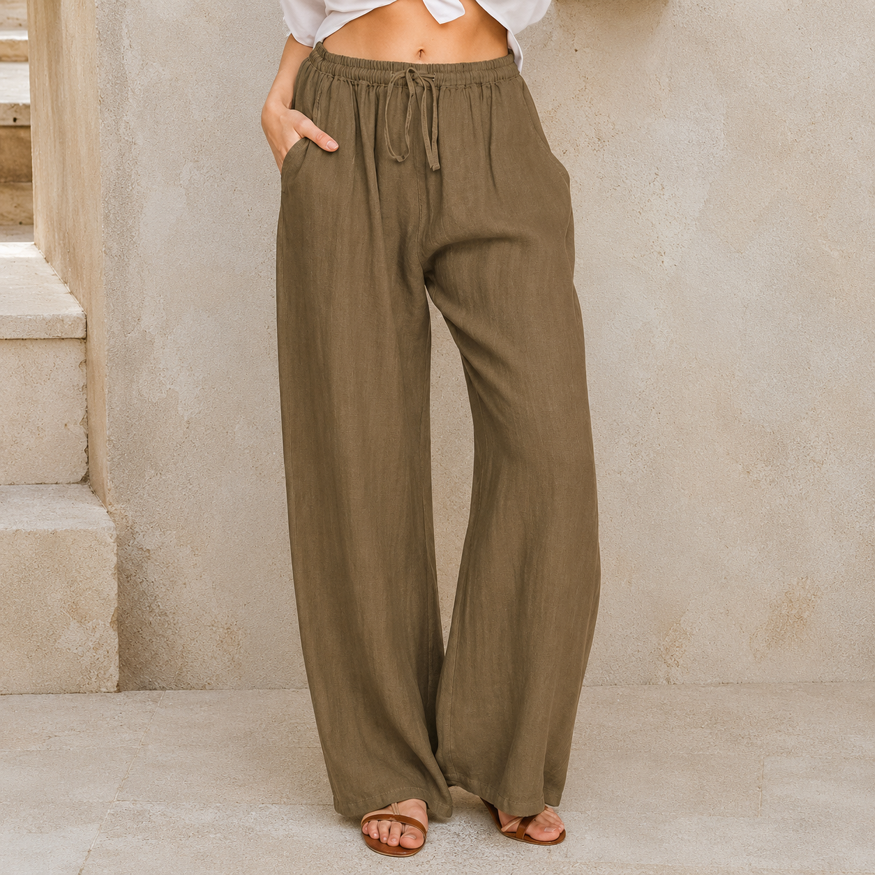 Pantalones de lino - Mujer Palazzo Elegantes Verano