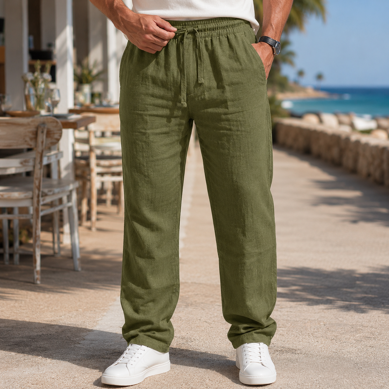 Pantalones de Lino y Algodón para Hombre Holgados