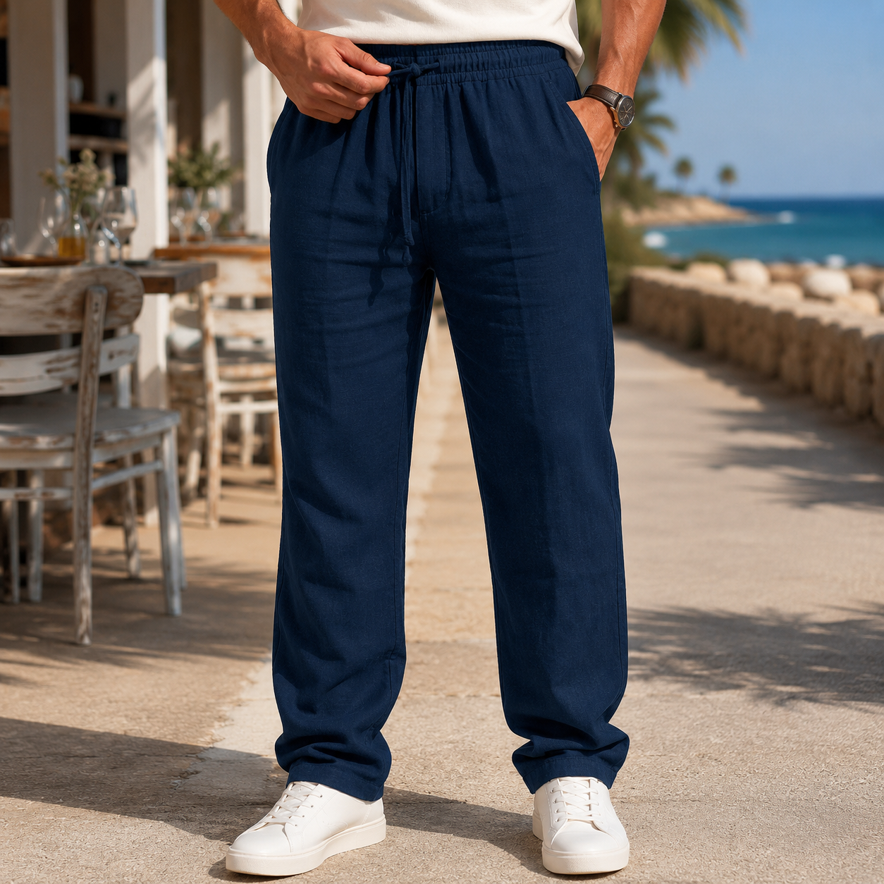 Pantalones de Lino y Algodón para Hombre Holgados