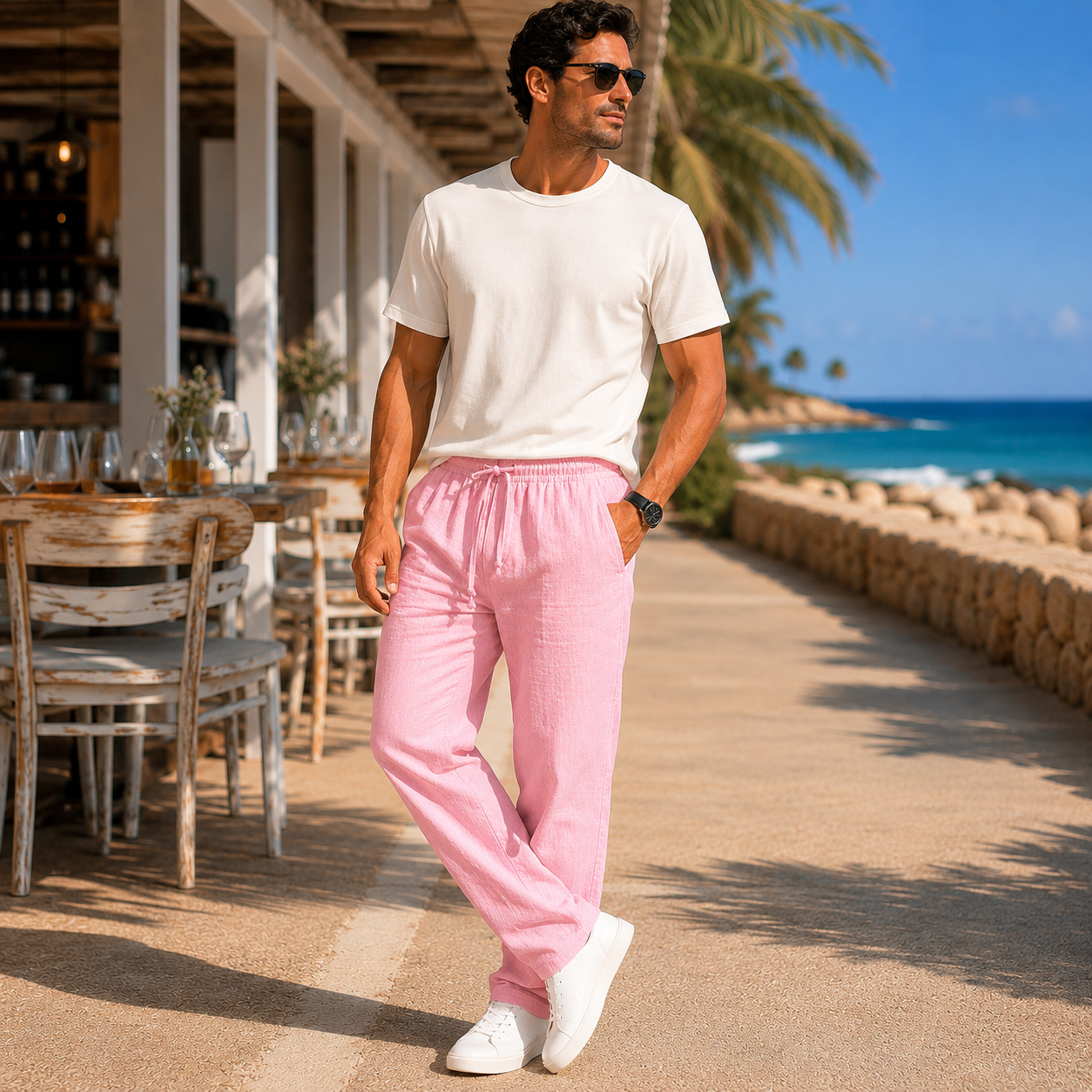 Pantalones de Lino y Algodón para Hombre Holgados