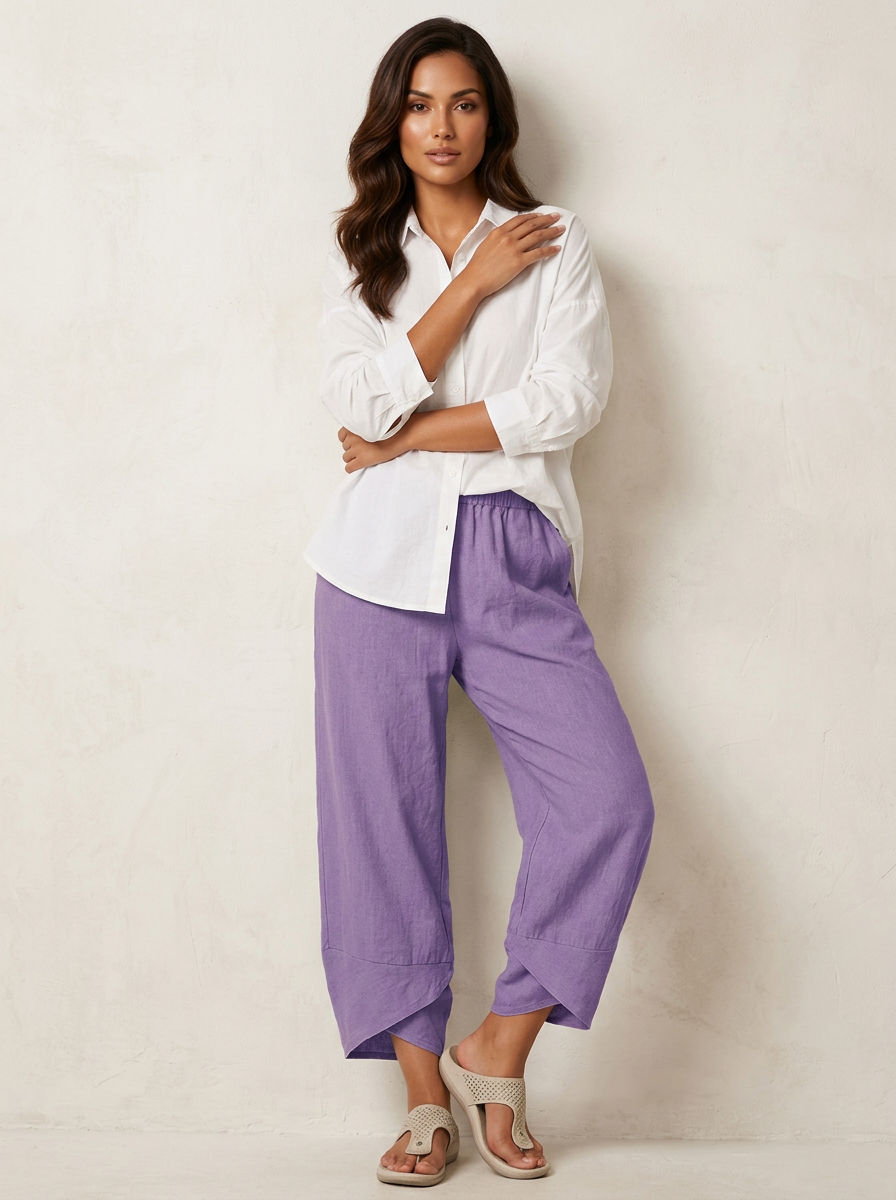 Pantalones Lino Mujer | Cintura Elástica, Corte Relajado, Cropped