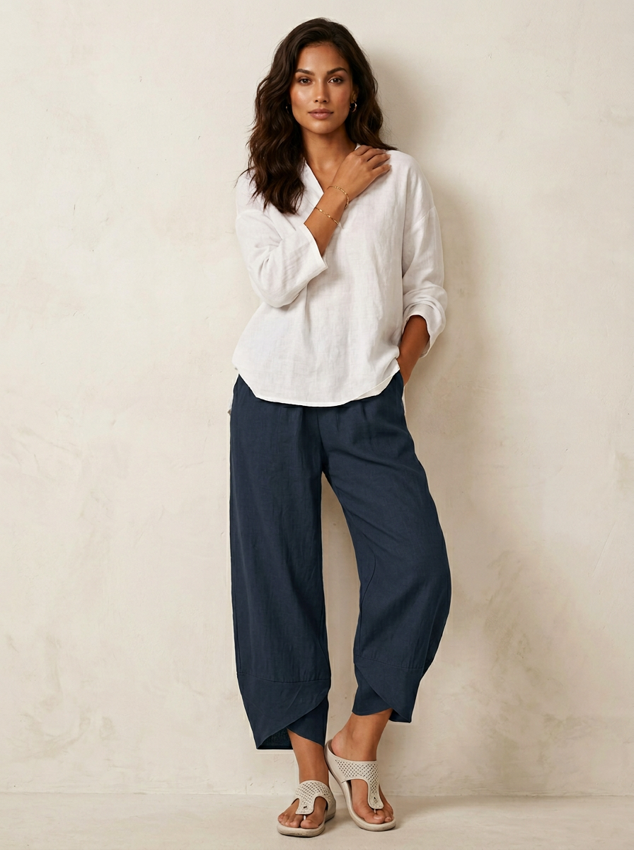 Pantalones Lino Mujer | Cintura Elástica, Corte Relajado, Cropped