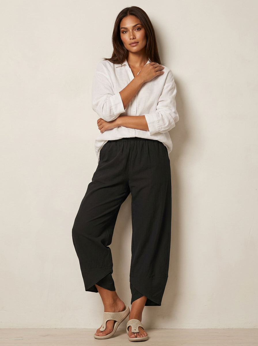 Pantalones Lino Mujer | Cintura Elástica, Corte Relajado, Cropped