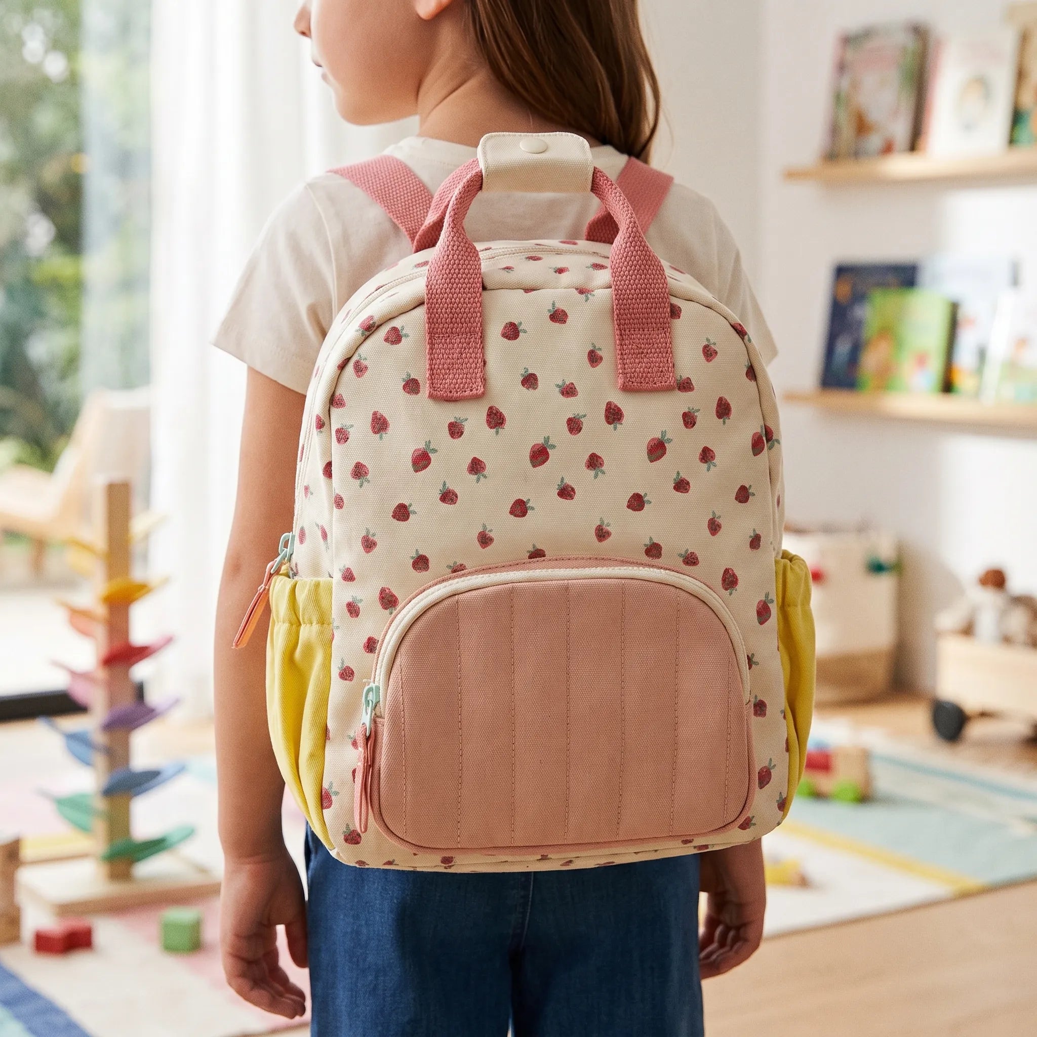 Mochila Escolar Infantil | Patrón Fresas y Colores Brillantes