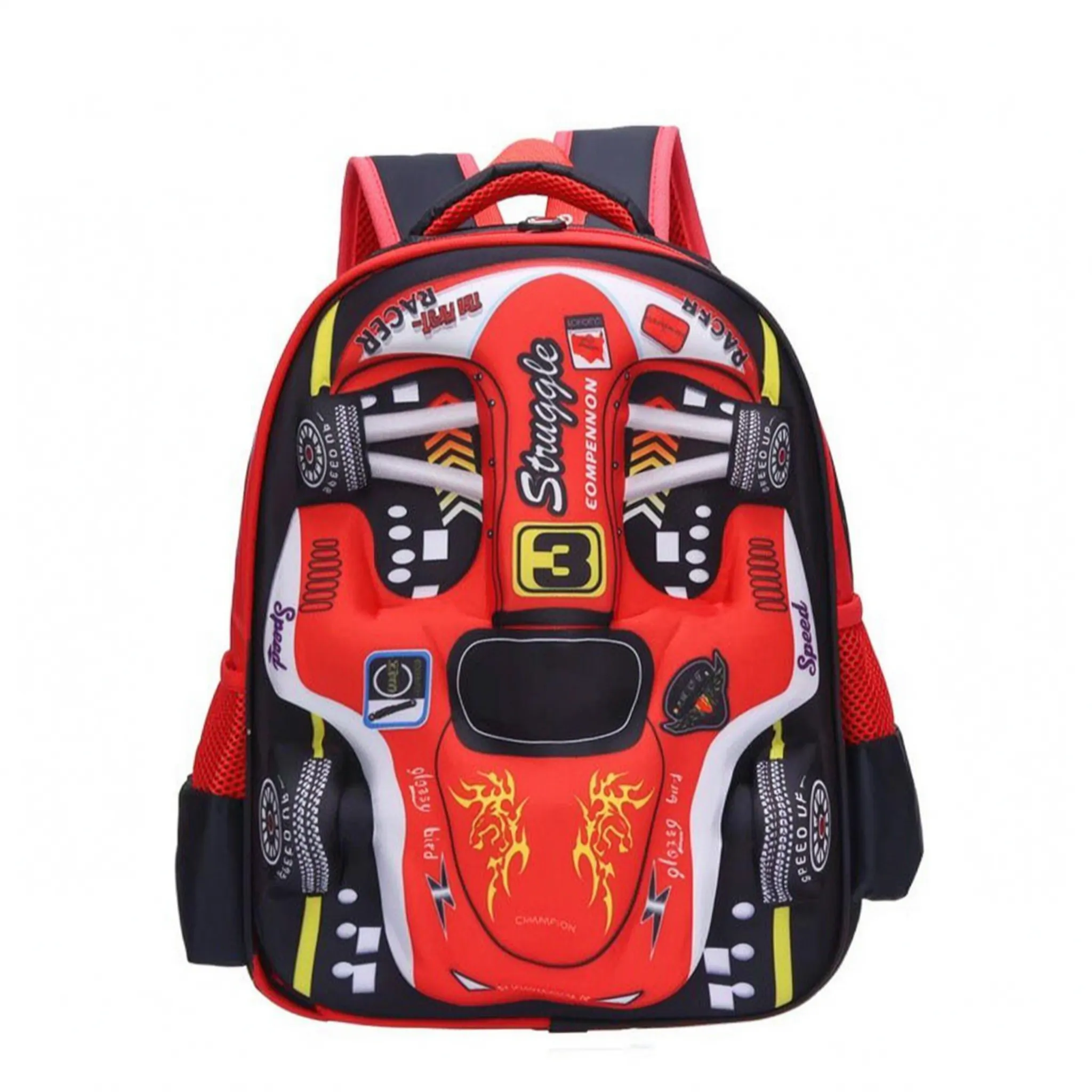 Mochila Escolar Infantil | Diseño 3D Auto de Carreras | Verde, Azul, Rojo