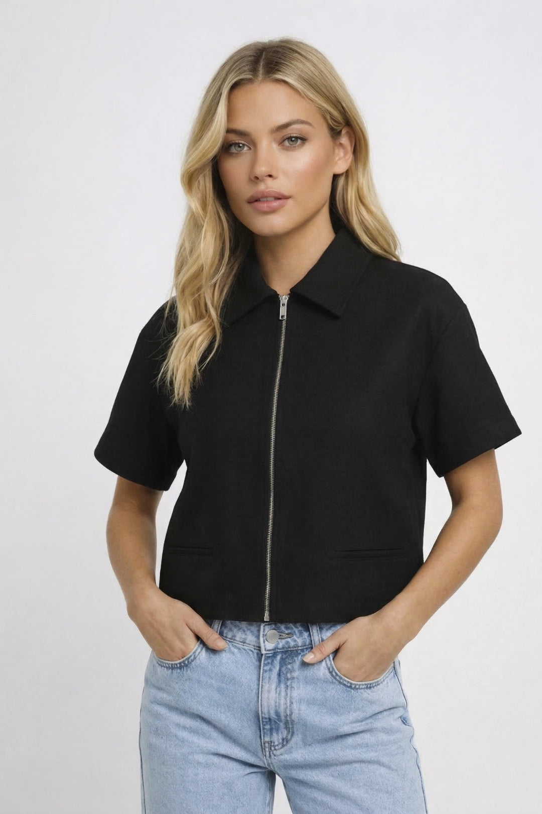 Chaqueta Corta Mujer | Cremallera y Solapas | Casual Chic
