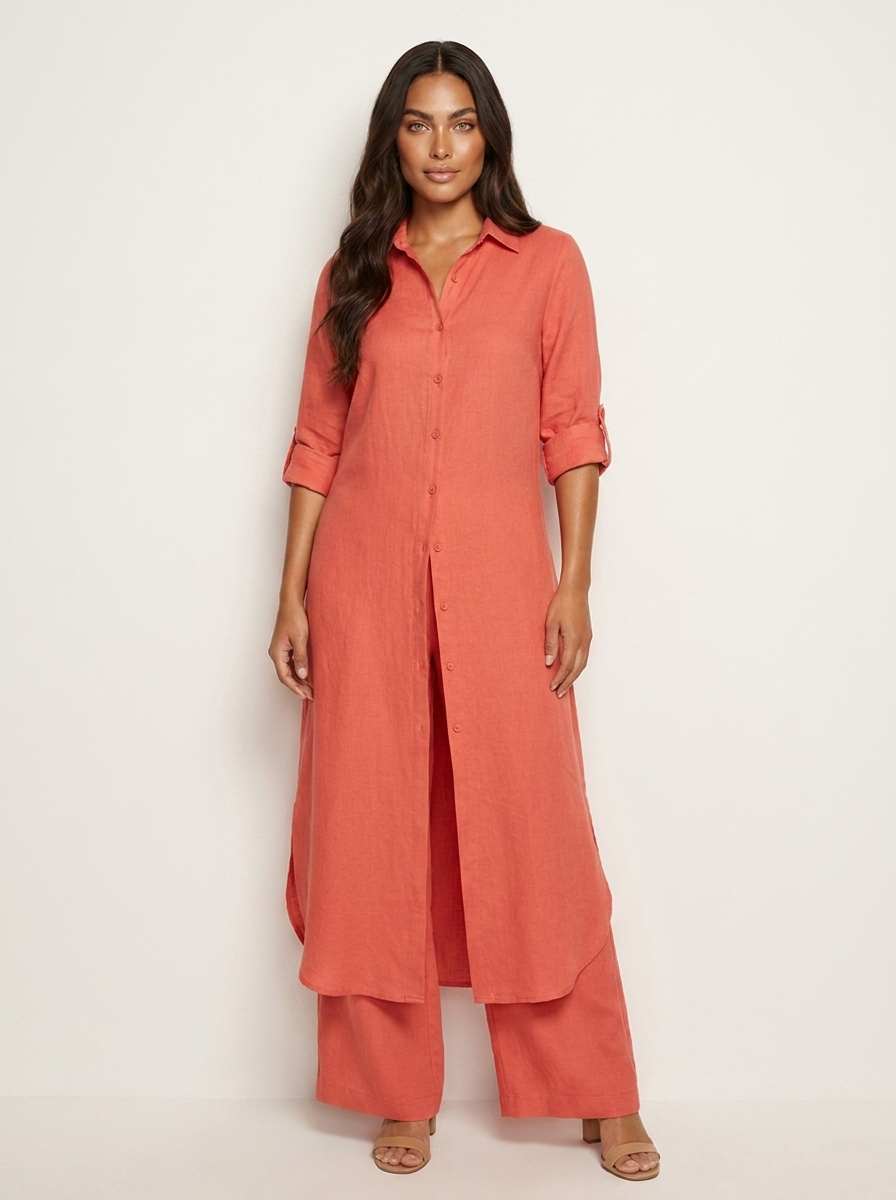 Conjunto de lino para mujer | Blusa larga y pantalón ancho