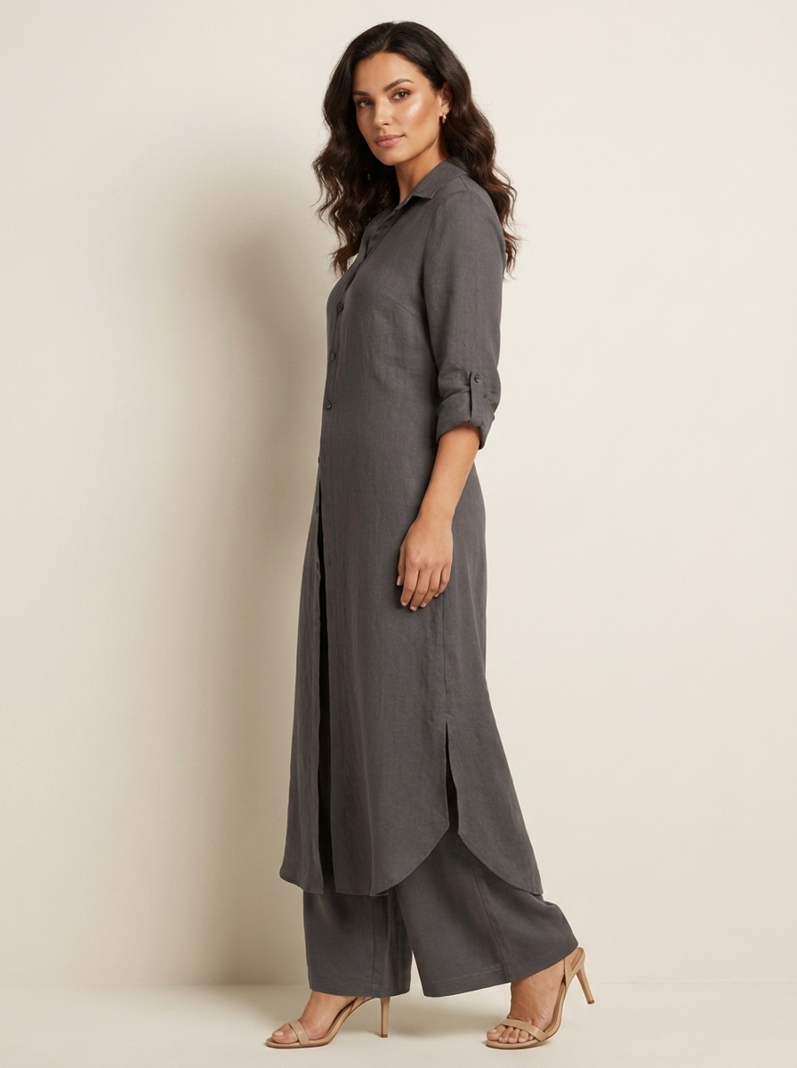 Conjunto de lino para mujer | Blusa larga y pantalón ancho