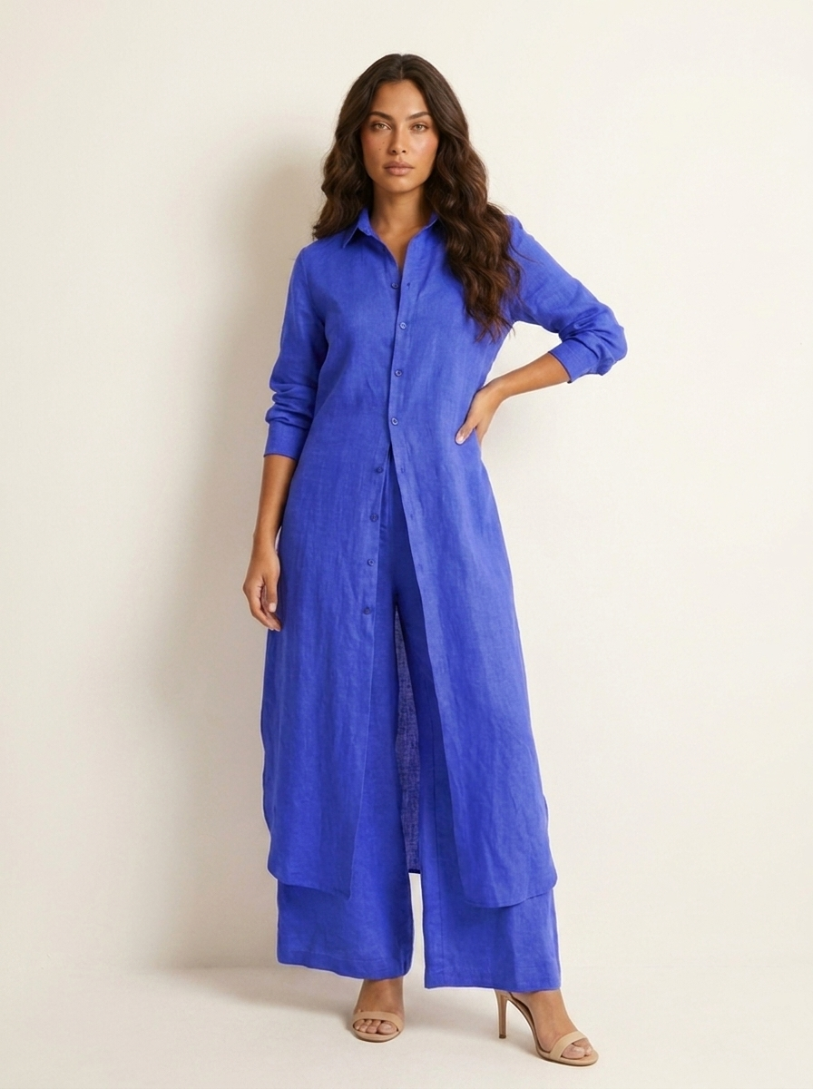 Conjunto de lino para mujer | Blusa larga y pantalón ancho