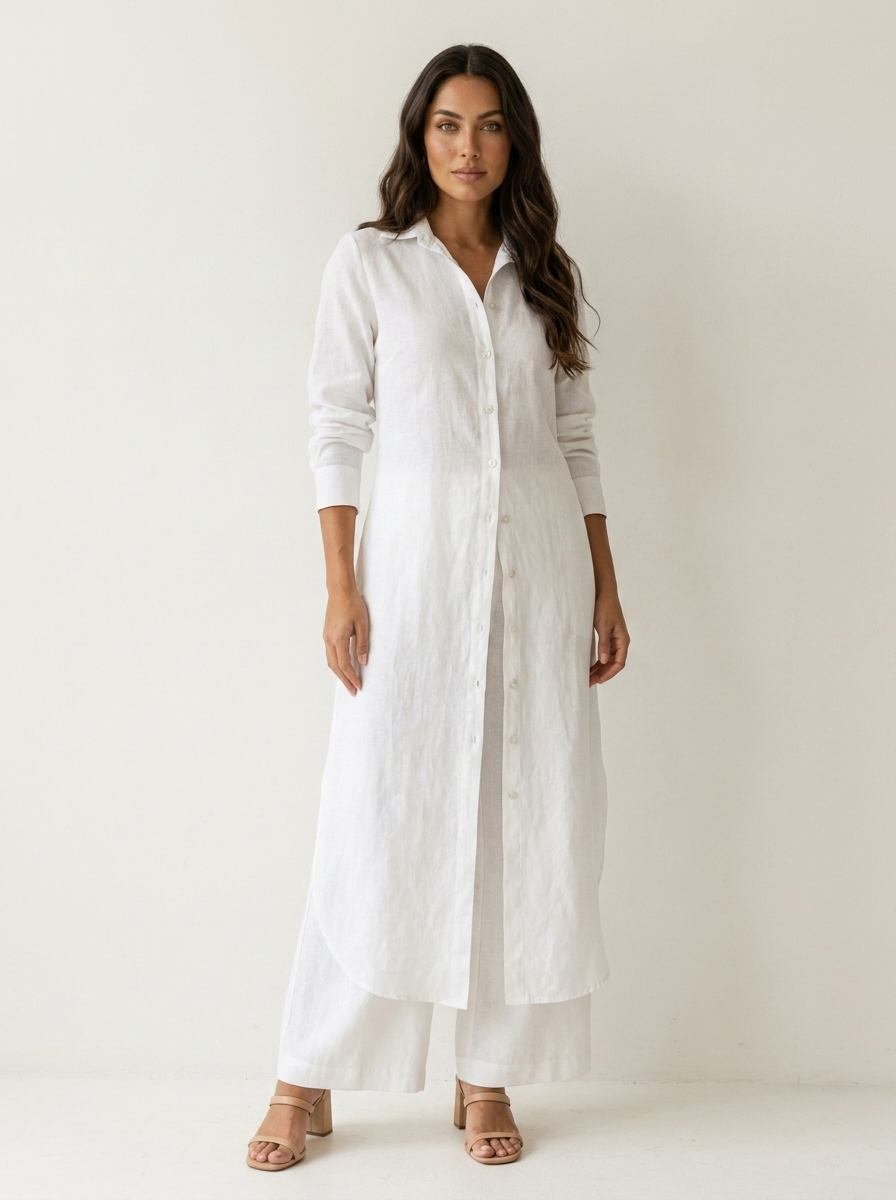 Conjunto de lino para mujer | Blusa larga y pantalón ancho