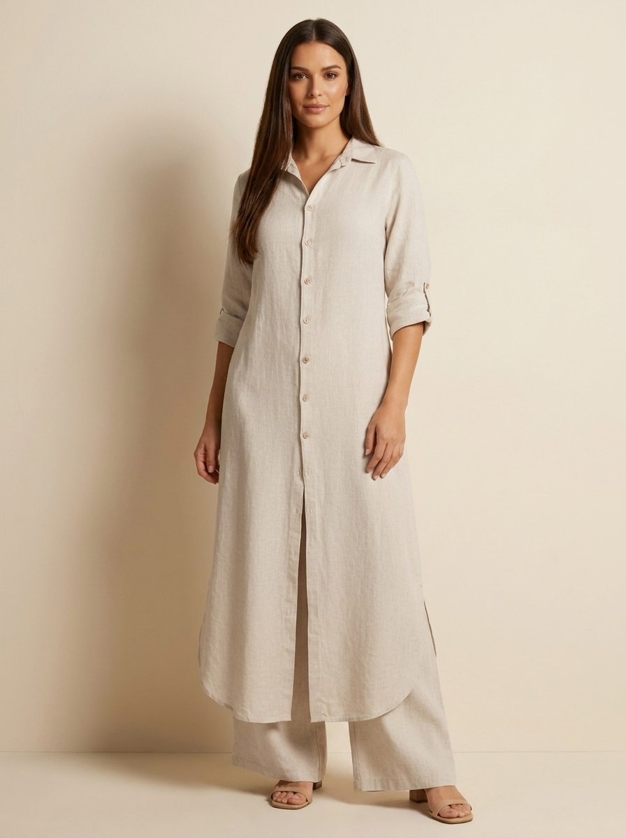 Conjunto de lino para mujer | Blusa larga y pantalón ancho