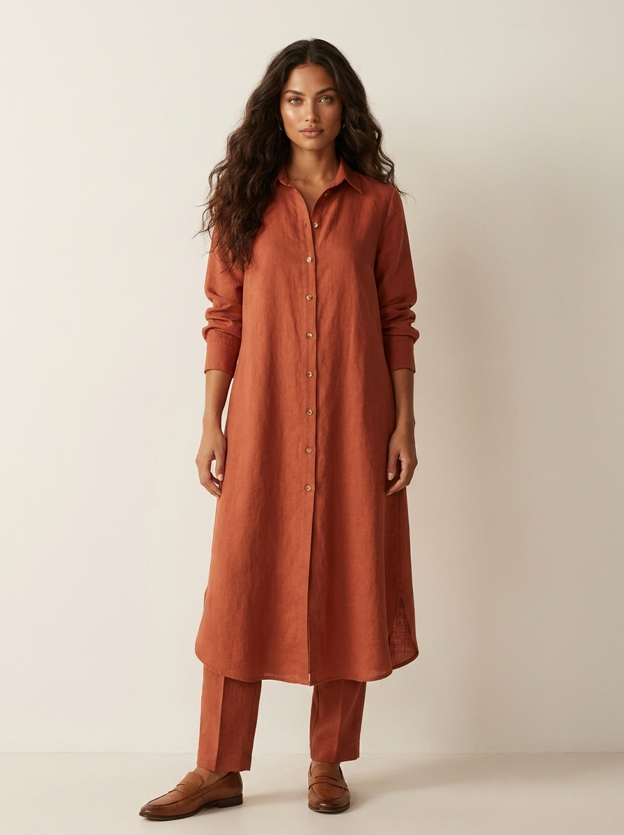 Conjunto de lino para mujer | Blusa larga y pantalón ancho