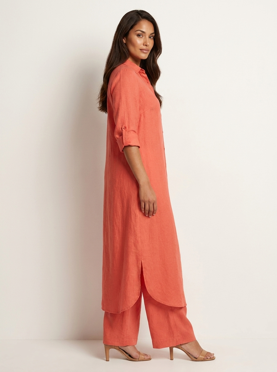 Conjunto de lino para mujer | Blusa larga y pantalón ancho