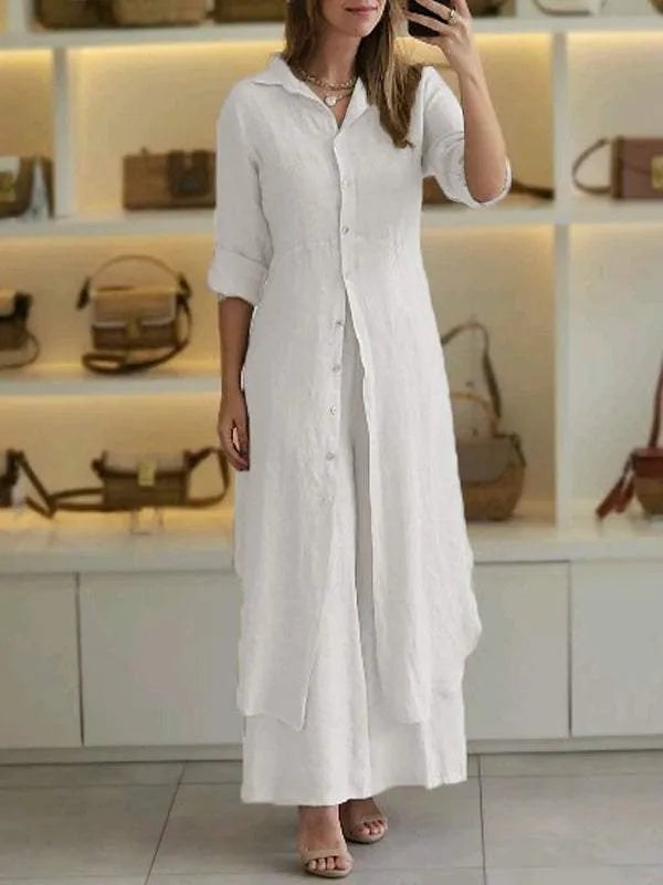 Conjunto de lino para mujer | Blusa larga y pantalón ancho