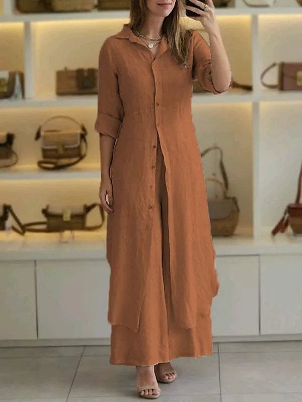 Conjunto de lino para mujer | Blusa larga y pantalón ancho