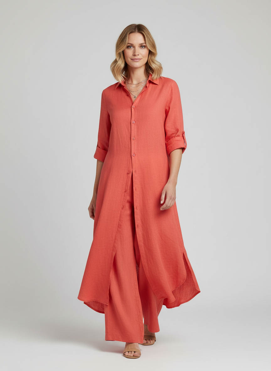 Conjunto de lino para mujer | Blusa larga y pantalón ancho