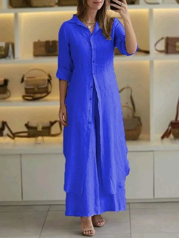 Conjunto de lino para mujer | Blusa larga y pantalón ancho