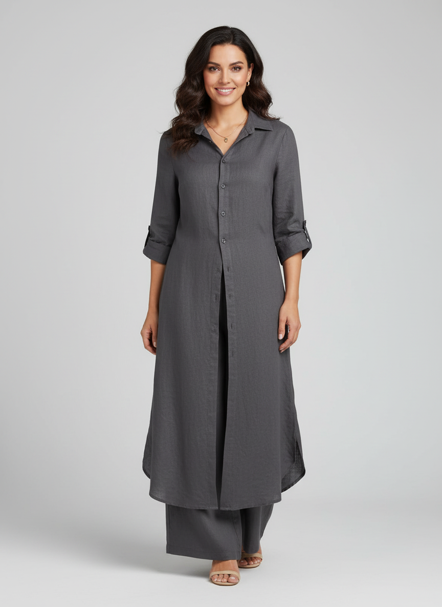 Conjunto de lino para mujer | Blusa larga y pantalón ancho