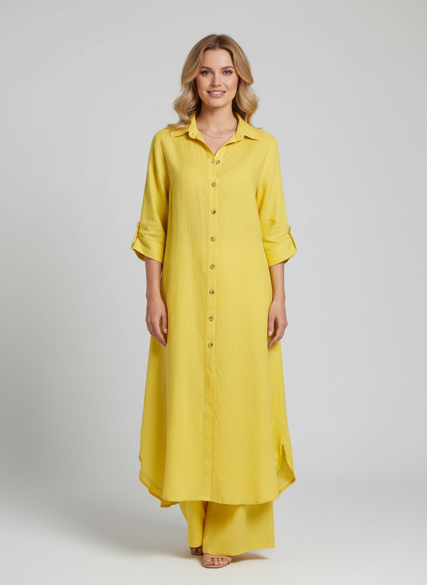 Conjunto de lino para mujer | Blusa larga y pantalón ancho