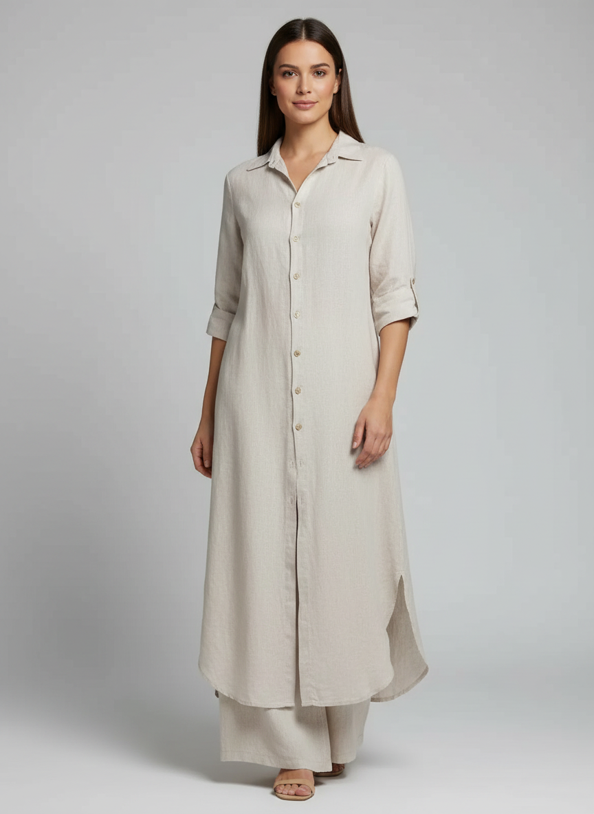 Conjunto de lino para mujer | Blusa larga y pantalón ancho