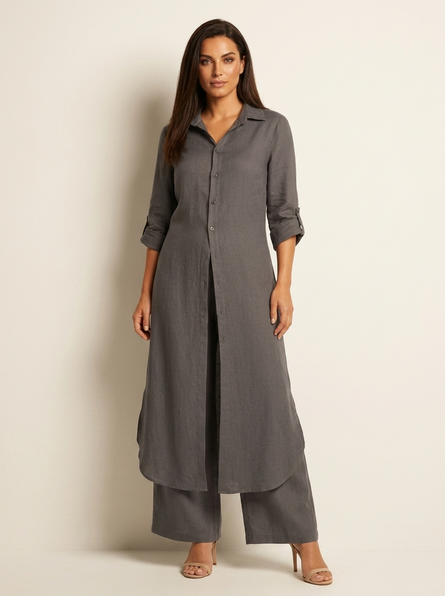 Conjunto de lino para mujer | Blusa larga y pantalón ancho