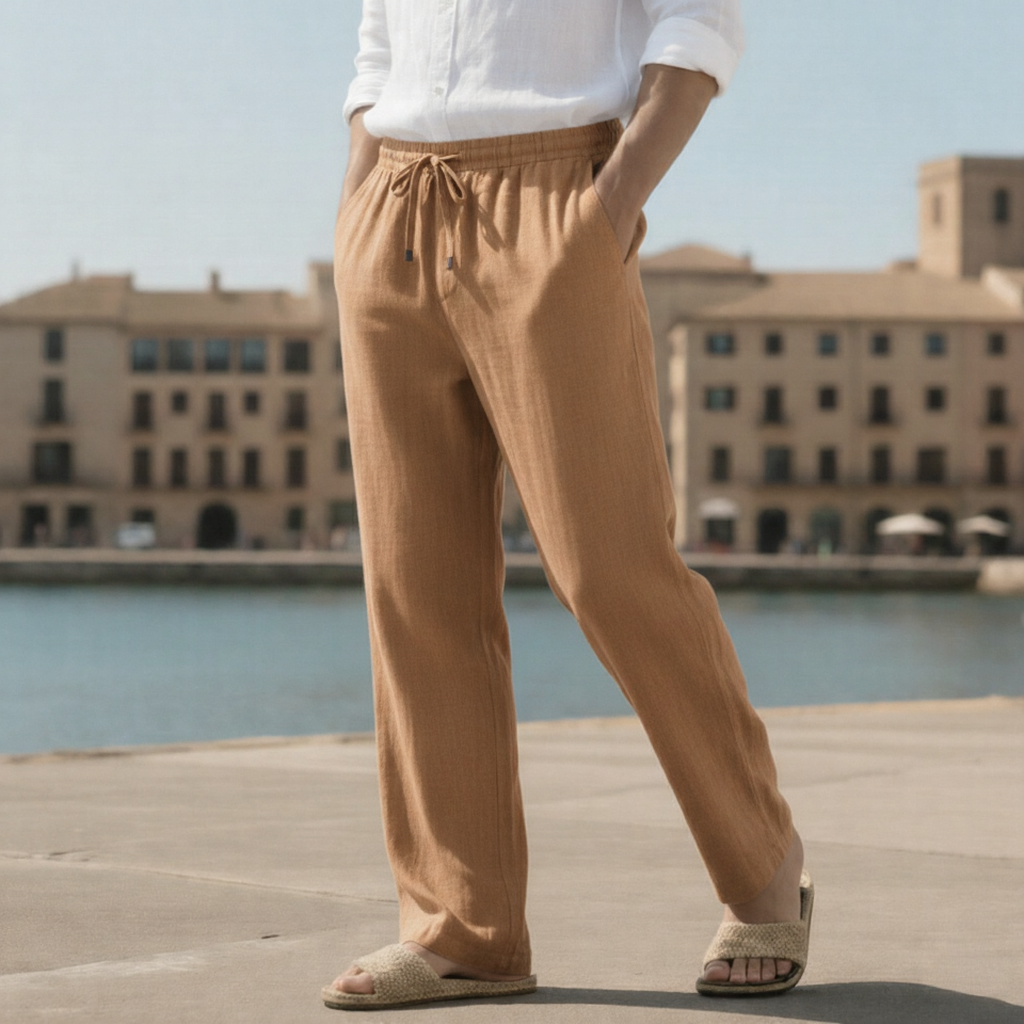 Pantalones de lino para hombre de corte ancho de verano premium