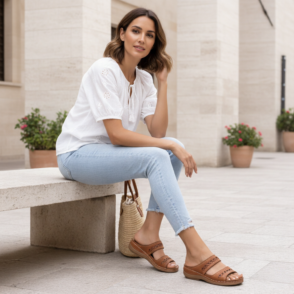 Sandalias ortopédicas de doble tira ajustable para mujer - Comodidad diaria