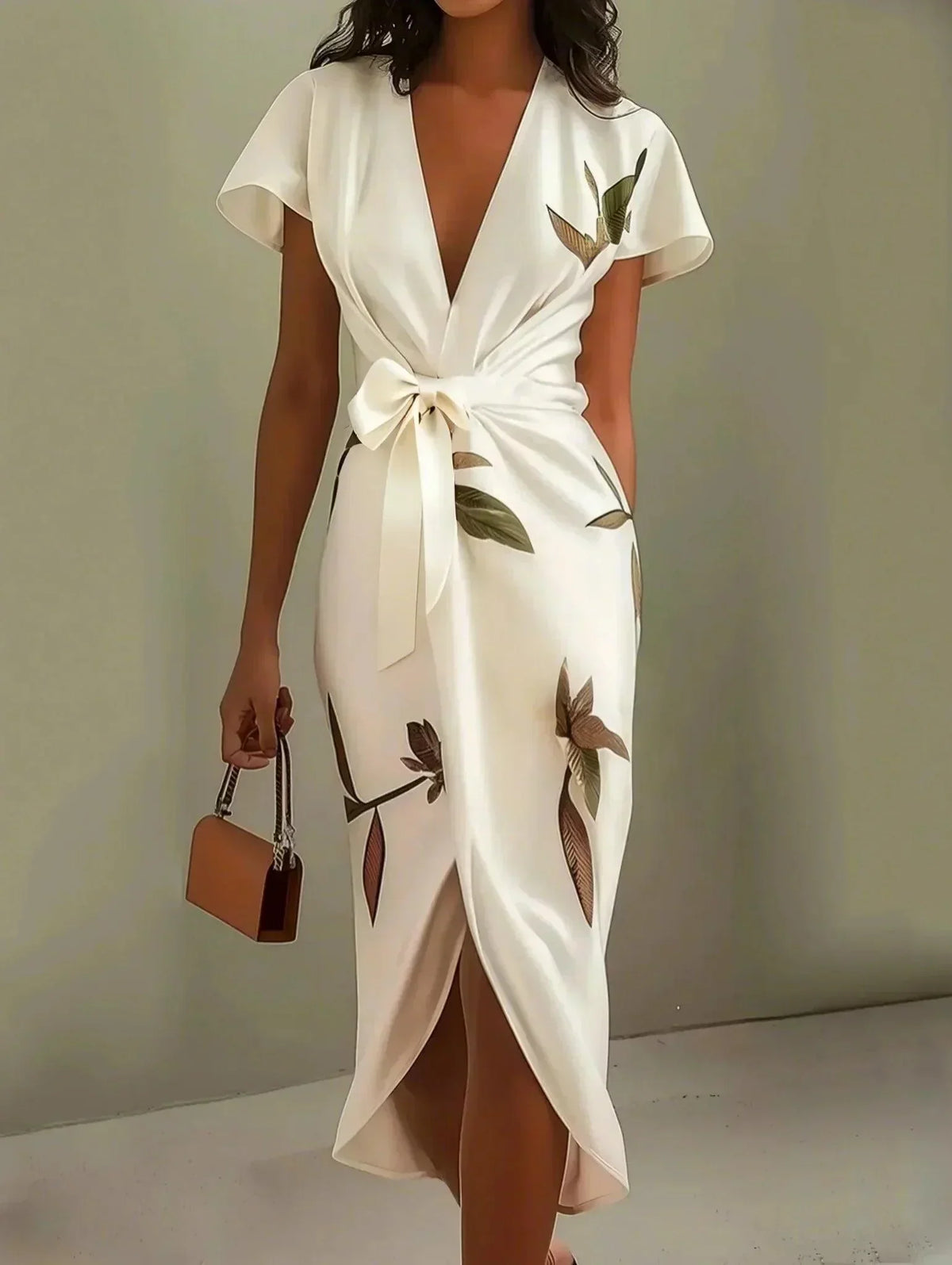 Vestido Envolvente Mujer | Cintura con Lazo, Mangas Volantes, Midi