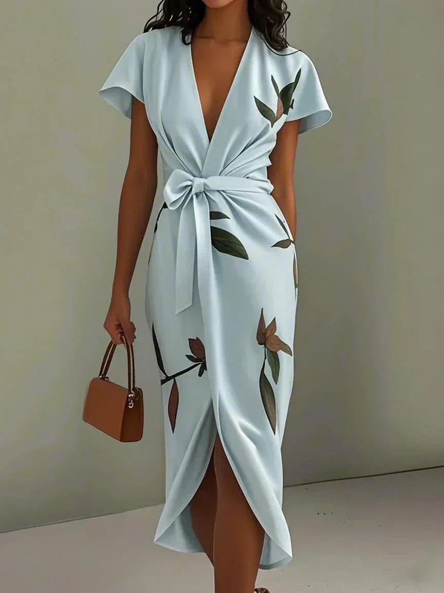 Vestido Envolvente Mujer | Cintura con Lazo, Mangas Volantes, Midi