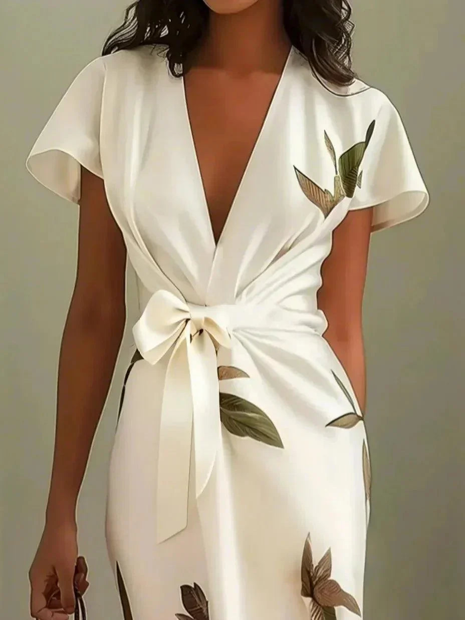 Vestido Envolvente Mujer | Cintura con Lazo, Mangas Volantes, Midi