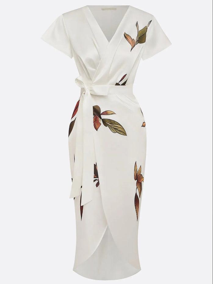 Vestido Envolvente Mujer | Cintura con Lazo, Mangas Volantes, Midi