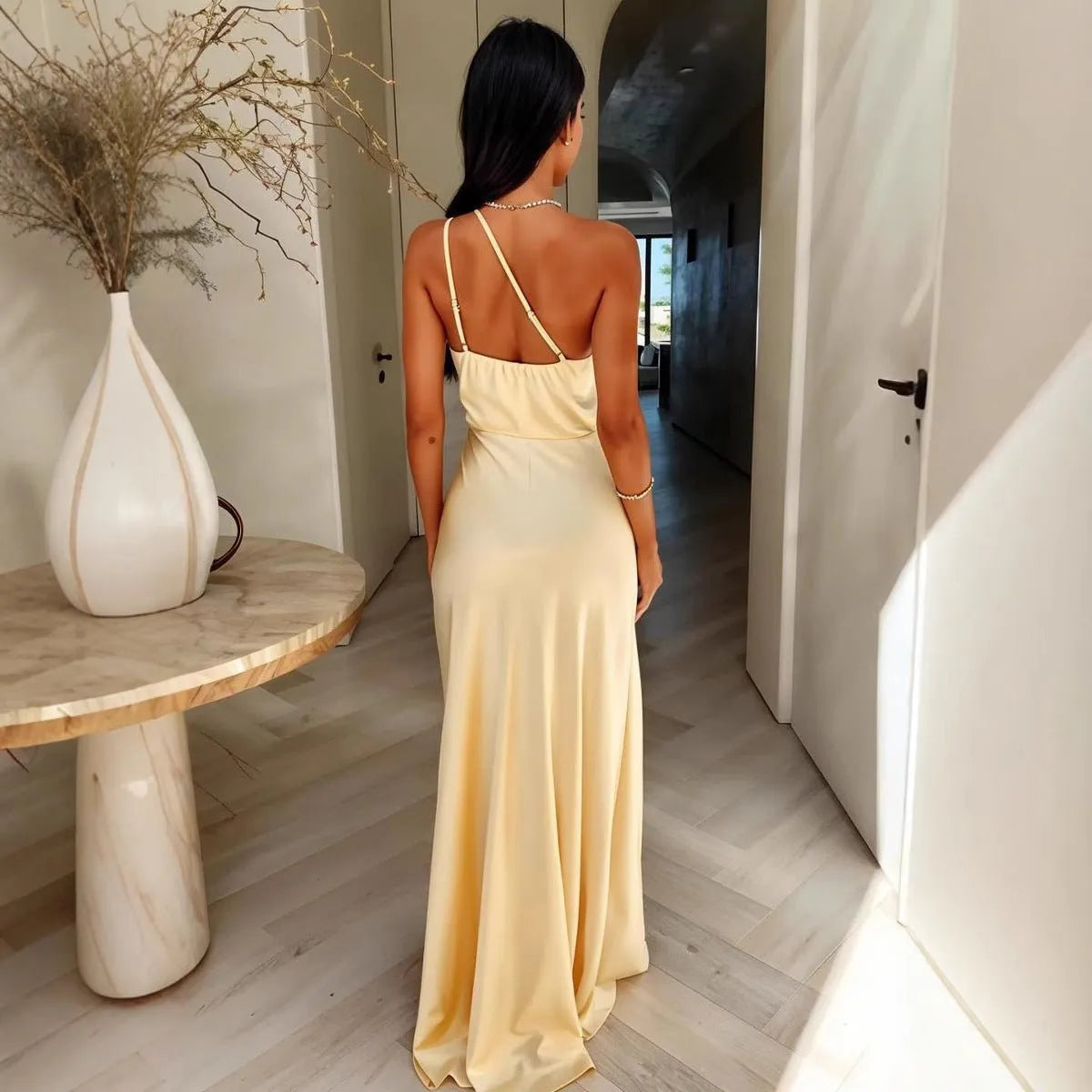 Vestido Satén | Color Liso Elegante | Contemporáneo