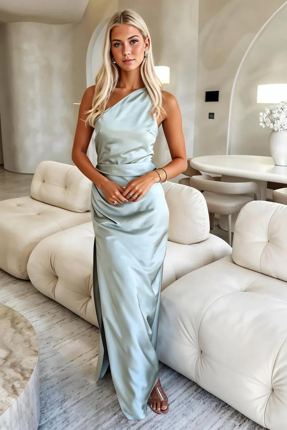 Vestido Satén | Color Liso Elegante | Contemporáneo