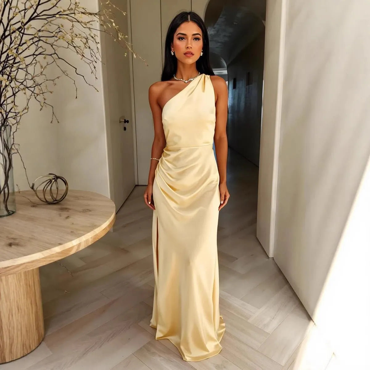 Vestido Satén | Color Liso Elegante | Contemporáneo