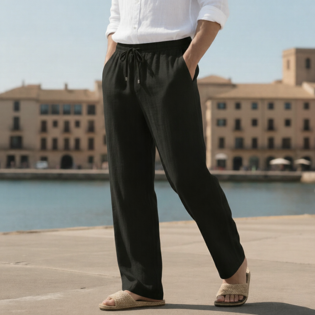 Pantalones de lino para hombre de corte ancho de verano premium