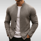 Cardigan hombre punto texturizado cuello mao slim con bolsillos de parche